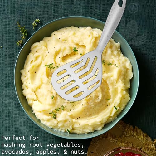 Parage 5 Pieces Stainless Steel Hammered Kitchen Tool Set for Cooking, Cooking Spoons Set, 13 inches, Silver (Contains: 1 Ladle, 1 Skimmer,1 Turner, 1 Spatula, 1 Potato Masher), Silver - Image 5