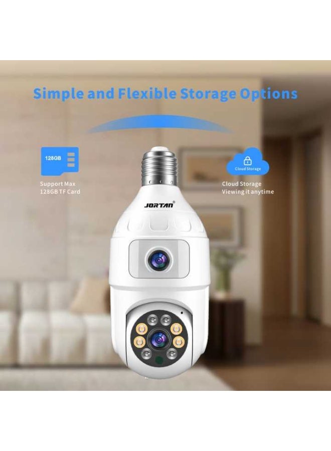 جورتان كاميرا لمبة مزدوجة العدسات بدقة 4+4 ميجابكسل، IP44، رؤية ليلية كاملة الألوان، صوت ثنائي الاتجاه، كشف الحركة، تتبع الحركة، تحكم PTZ، تسجيل لمدة 24 ساعة - Image 4