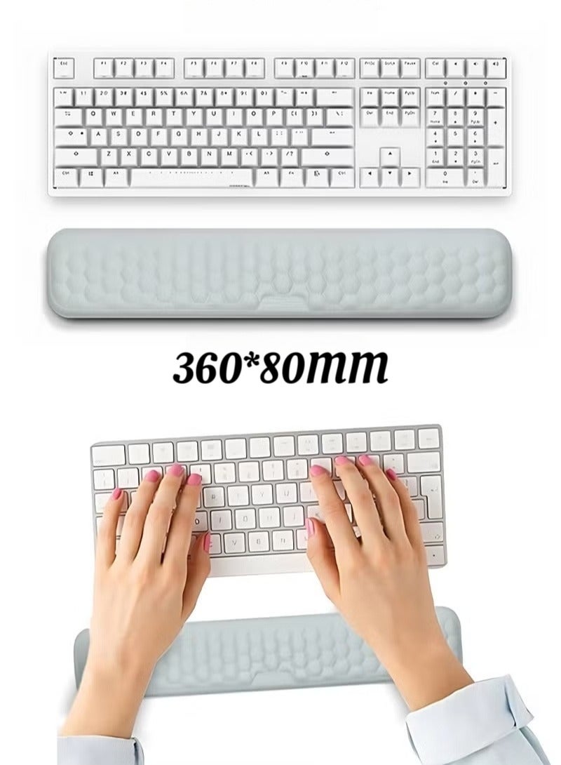 مسند لوحة المفاتيح + مسند معصم صغير طقم من قطعتين، مسند معصم مريح من إسفنج الذاكرة للوحة المفاتيح - وسادة دعم نسيج التدليك، ارتداد بطيء، قابل للتنفس، قاعدة غير قابلة للانزلاق، حجم كبير (360×80×20 مم) - مناسب للمكتب والألعاب والكتابة - Image 1