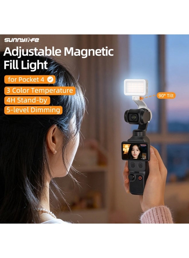 سني لايف مصباح فيديو LED مغناطيسي من Sunnylife متوافق مع Osmo Pocket 4، مصباح إضاءة تعبئة قابل للتعديل بثلاثة ألوان مع إمكانية التحكم في السطوع، زاوية ميل 90°، مزود بغطاء ناشر للضوء الناعم، تصميم محمول قابل للطي، مناسب للتصوير الفوتوغرافي ومدونات الفيديو وتسجيل الفيديو (أبيض) - Image 2