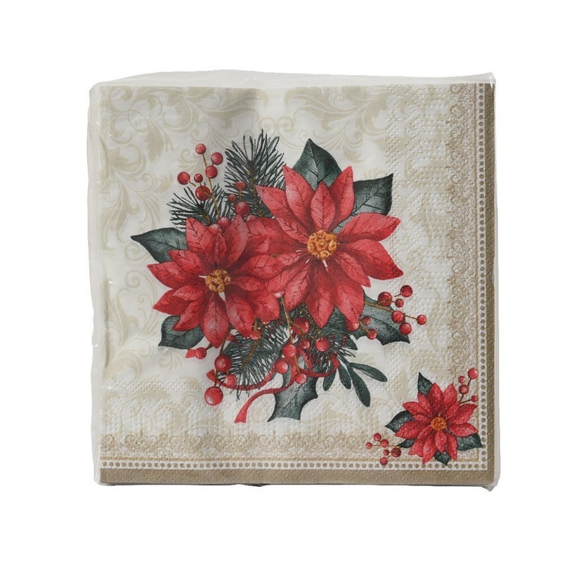 Kaemingk مناديل ورقية كامينغك بتصميم بونسيتيا لتزيين طاولة عيد الميلاد وحفلات العطلات - عبوة واحدة - Image 1