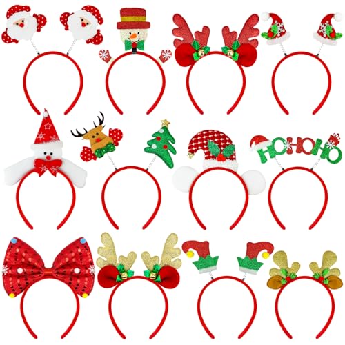 Wondrus Christmas Headbands Party Favors Supplies for Girls Kids 12 PCSFunny Holiday Hat Toppers Hair Accessories Photo Booth Props for DecorationsChristmas Party Games Prizes Stuff Trinkets for Women Men - Image 1