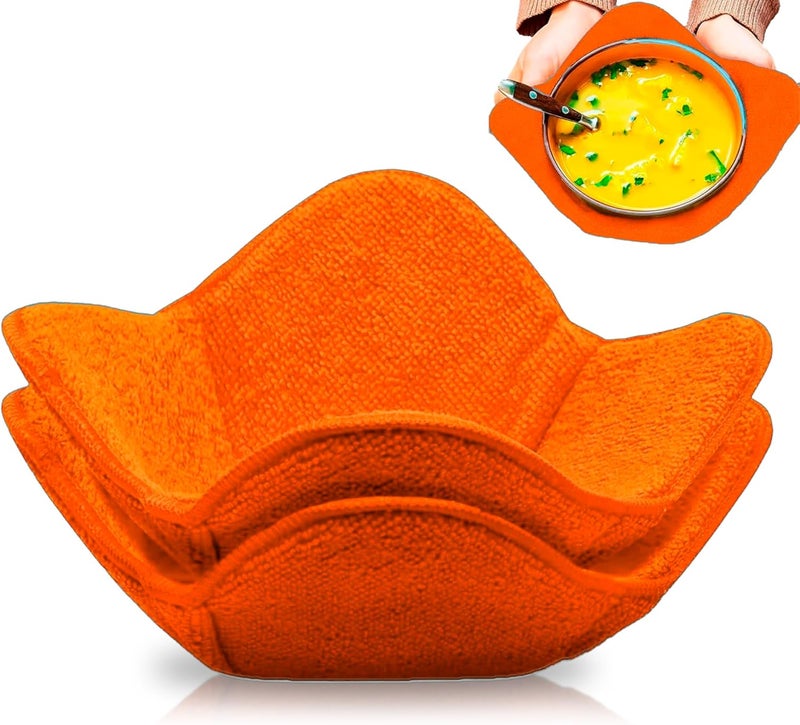 ULVEOL Set 2X Orange 7 sq x 4 H Microwave Polyester Bowl Cloth Hot Pads Pot  Good Kitchen Accessories Bowl Holder to Protect Hands from Hot Dishes and Heating Soup  Microwave Bowls That Dont Get Hot - Image 1