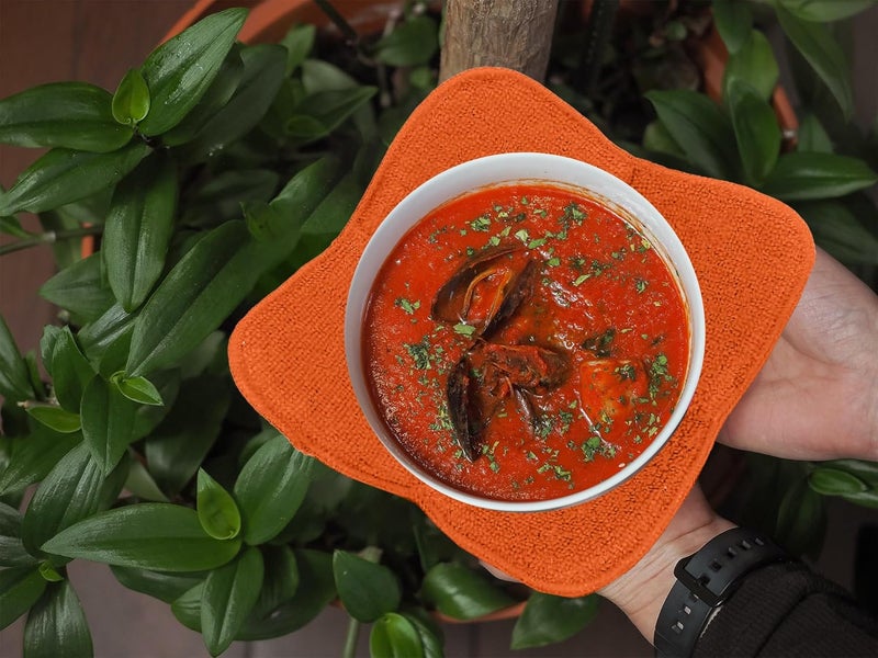 ULVEOL Set 2X Orange 7 sq x 4 H Microwave Polyester Bowl Cloth Hot Pads Pot  Good Kitchen Accessories Bowl Holder to Protect Hands from Hot Dishes and Heating Soup  Microwave Bowls That Dont Get Hot - Image 4