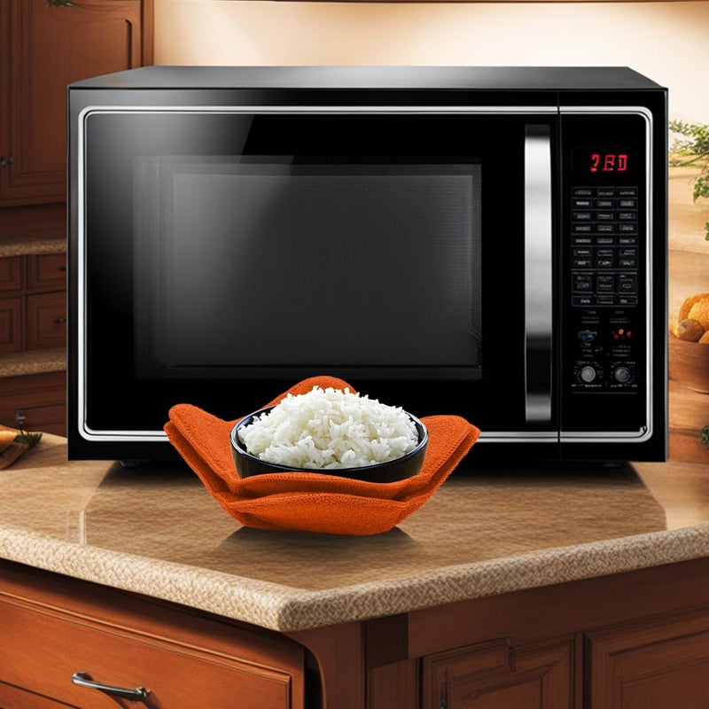 ULVEOL Set 2X Orange 7 sq x 4 H Microwave Polyester Bowl Cloth Hot Pads Pot  Good Kitchen Accessories Bowl Holder to Protect Hands from Hot Dishes and Heating Soup  Microwave Bowls That Dont Get Hot - Image 2