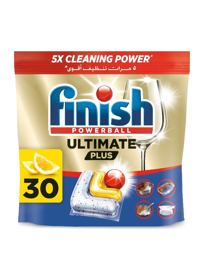 Finish Ultimate Plus Dishwasher Tablets, Lemon Scent, 3x More Cleaning Power, 30 Tabs - Image 1