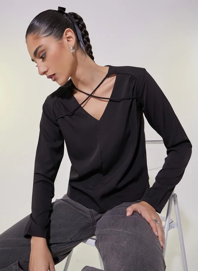 Take Two Solid V-Neck Long Sleeve Top