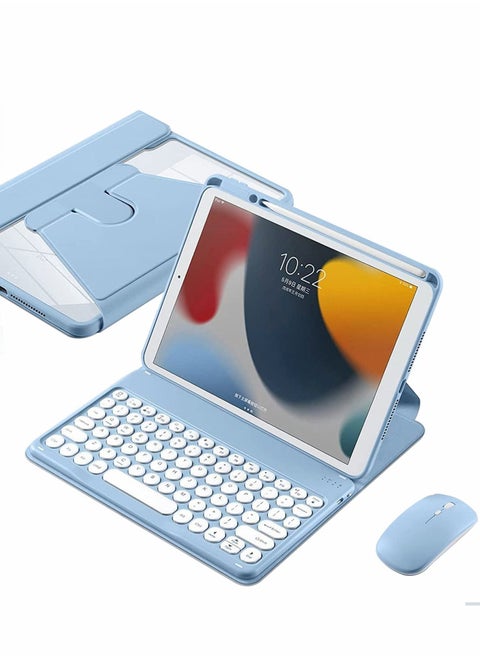 حافظة لوحة المفاتيح لجهاز iPad 9th / 8th / 7th Generation 2021/2020/2019 10.2in غطاء قابل للدوران مضاد للسقوط غمد مغناطيسي مقاوم للغبار مع حامل قلم ماوس قابل للفصل