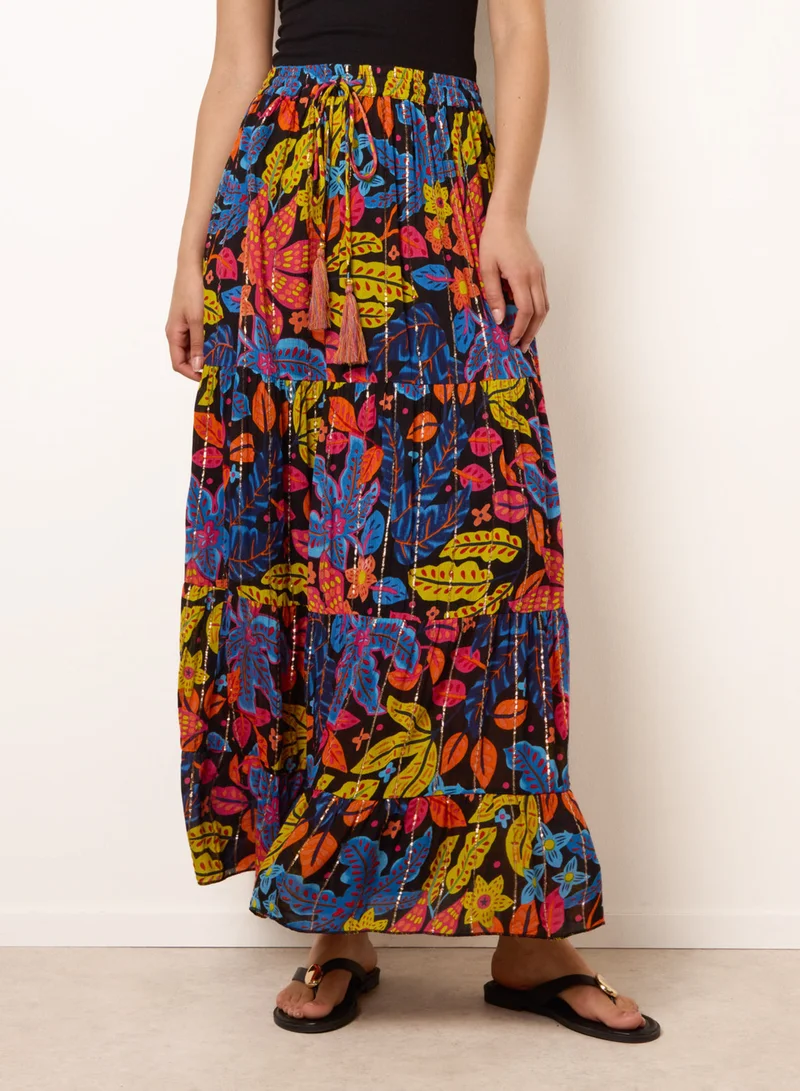 Blue Vanilla Tiered Bright Maxi Skirt