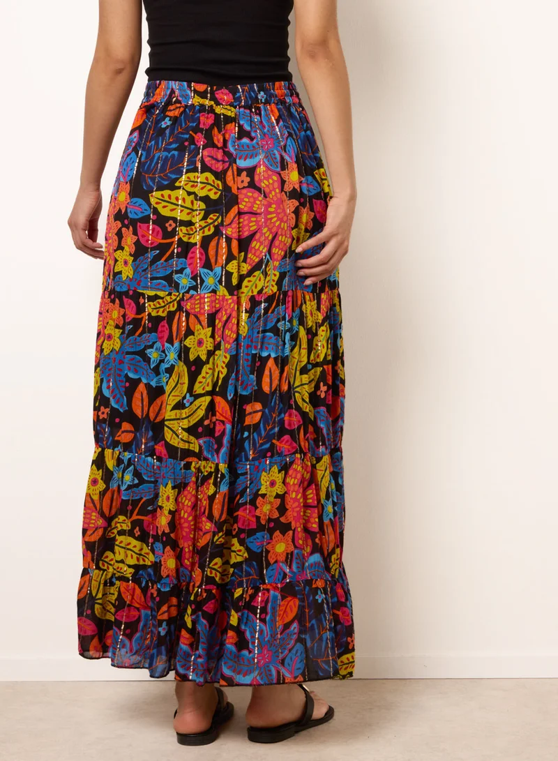 Blue Vanilla Tiered Bright Maxi Skirt