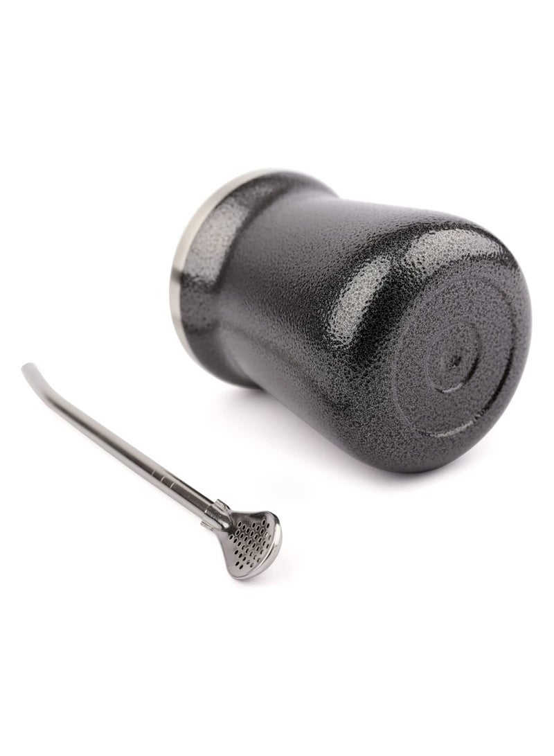 إكسفور كوب شاي يربا ماتي بسعة 8 أونصات من الفولاذ المقاوم للصدأ والرخام الأسود مزدوج الجدران سهل الغسل كوب عازل منزلي لشرب يربا ماتي يشتمل على قش بومبيلا - Image 2