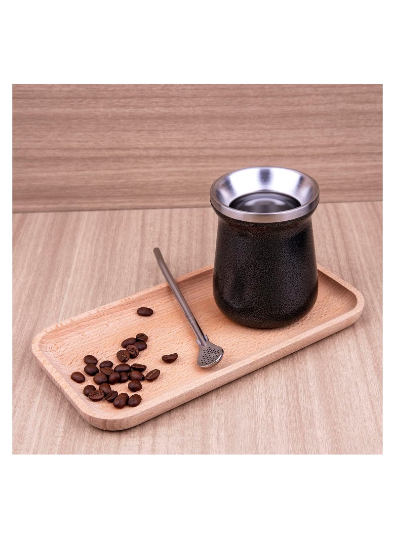 إكسفور كوب شاي يربا ماتي بسعة 8 أونصات من الفولاذ المقاوم للصدأ والرخام الأسود مزدوج الجدران سهل الغسل كوب عازل منزلي لشرب يربا ماتي يشتمل على قش بومبيلا - Image 5