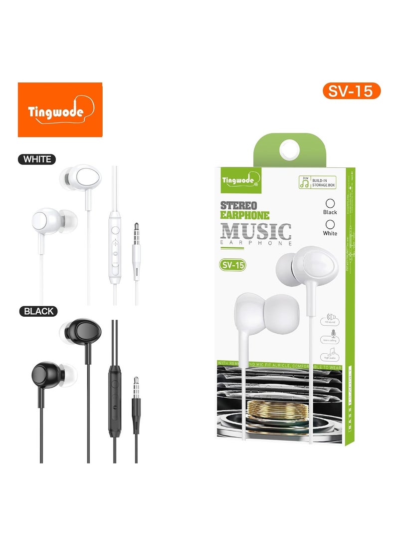 تينج ودي سماعة موسيقى مع ميكروفون وارتداء مريح للهاتف المحمول من Tingwode SV-15 - أبيض - Image 3