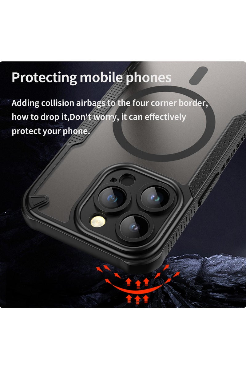 Cover For iPhone 14 Pro Armor Glaze MagSafe Magnetic Phone Case Raised edges around the screen and camera lens help prevent scratches - Black - Image 3