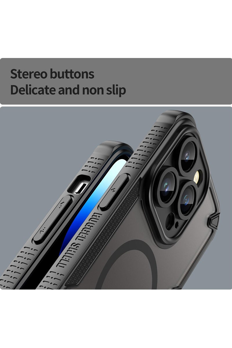 Cover For iPhone 14 Pro Armor Glaze MagSafe Magnetic Phone Case Raised edges around the screen and camera lens help prevent scratches - Black - Image 5