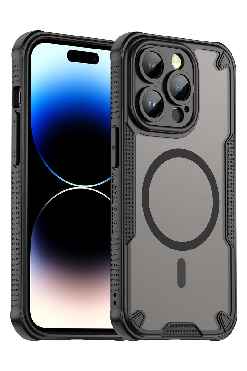 Cover For iPhone 14 Pro Armor Glaze MagSafe Magnetic Phone Case Raised edges around the screen and camera lens help prevent scratches - Black - Image 1