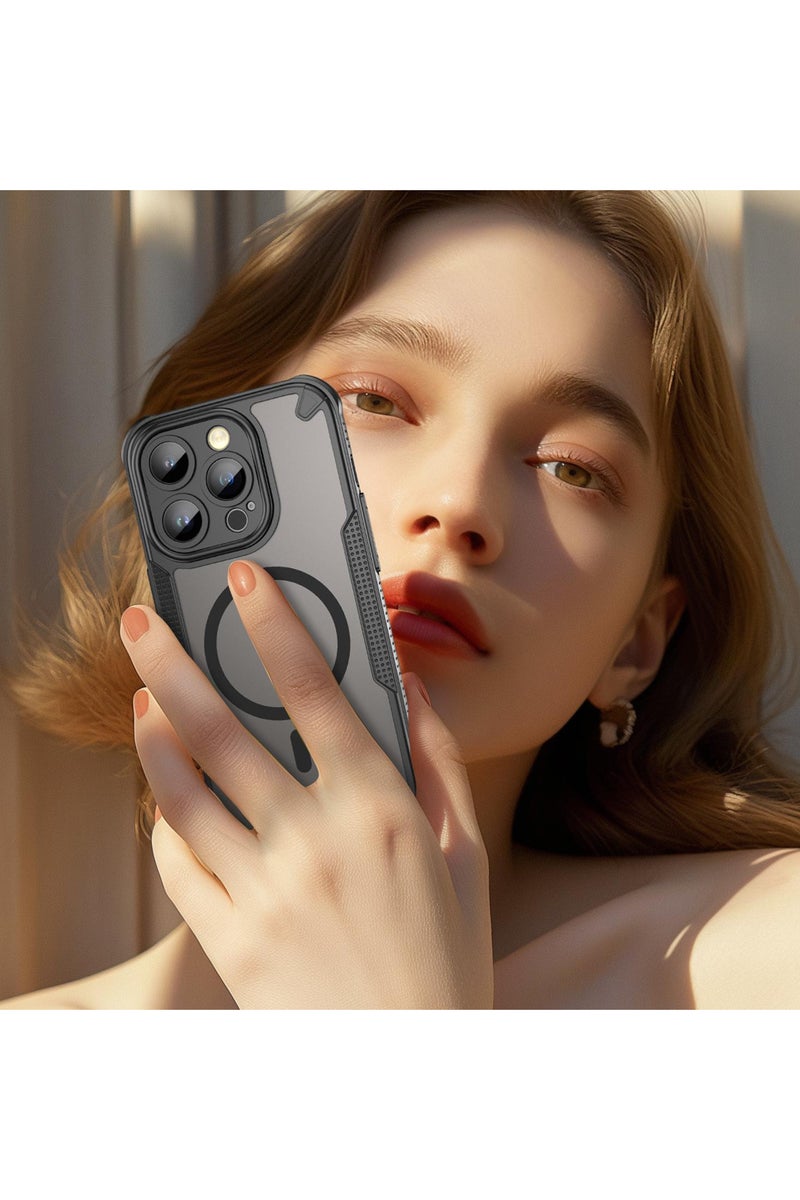 Cover For iPhone 14 Pro Armor Glaze MagSafe Magnetic Phone Case Raised edges around the screen and camera lens help prevent scratches - Black - Image 2