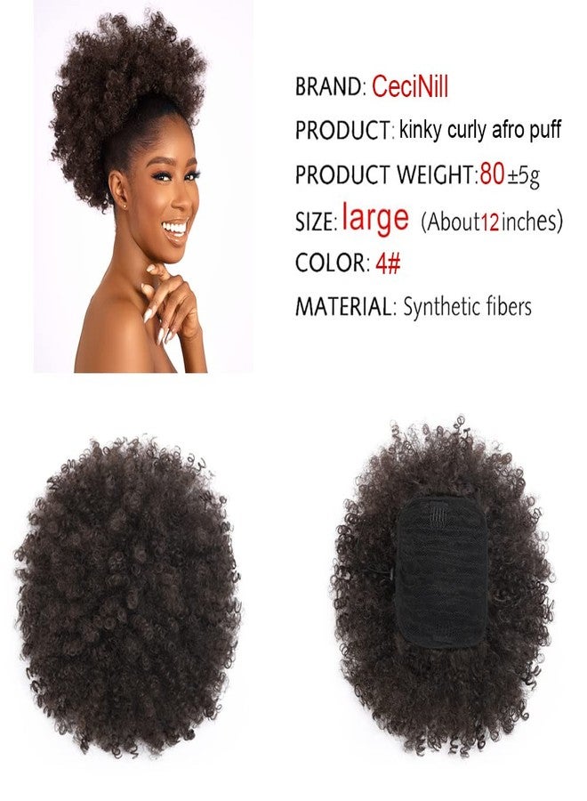 CECINILL Afro Puff kinky curly Drawstring Ponytail Extension for Black Women Synthetic Short Afro Kinkys Curly Afro Bun Extension Hairpieces Updo Hair Extensions with Two Clips(4#) - Image 2