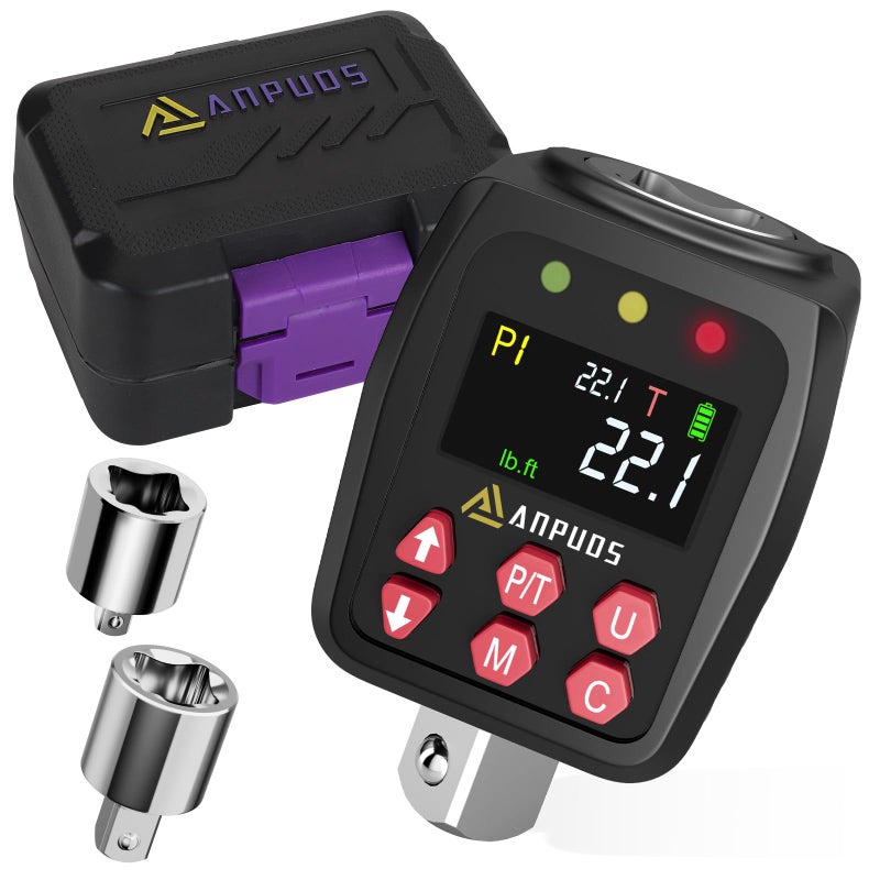 Anpuds 1/2"" Digital Torque Adapter 1.1-22.1 Ft-Lb/1.5-30 Nm Digital Torque Wrench Converter With 1% Accuracy Preset Value Data Storage Buzzer & Led Indicators 3/8'' & 1/4'' Adapters For Bike - Image 1