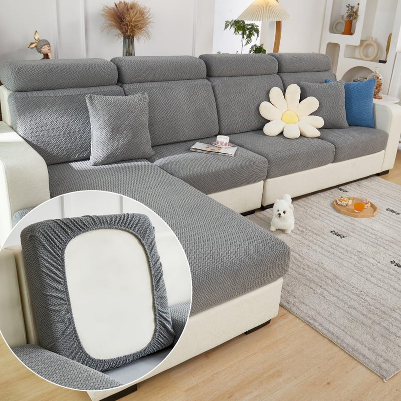 Yoovat Couch Cushion Covers for Sofa Couch Covers Wear-Resistant Universal Sofa Cover Washable Stretch for Sectional Slipcovers (Texture-Gray,Back Cover M) - Image 1