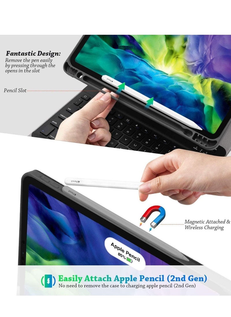 iPad Pro 11 Keyboard Case 2020/2018 - Detachable Magnetically Wireless Keyboard, Ultra Slim PU Leather Case with Pencil Holder 【Support Apple Pencil Charging】 for iPad Pro 11 inch 2020 - Image 1