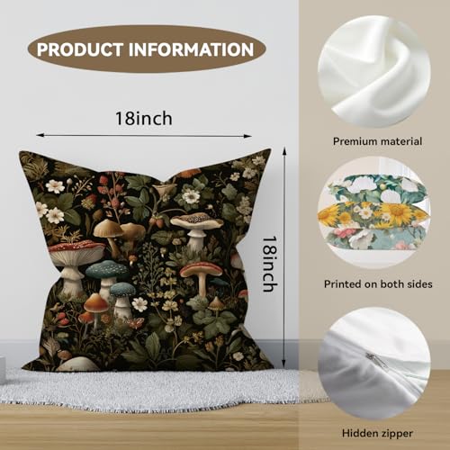 RBAFAO Vintage Mushroom Throw Pillow Cover 18x18 - Mushroom Botanical Farmhouse Decor | Indoor Outdoor Cushion Case for Sofa Couch Bed Living Room Bedroom Home (Beige-Mushroom) - Image 3