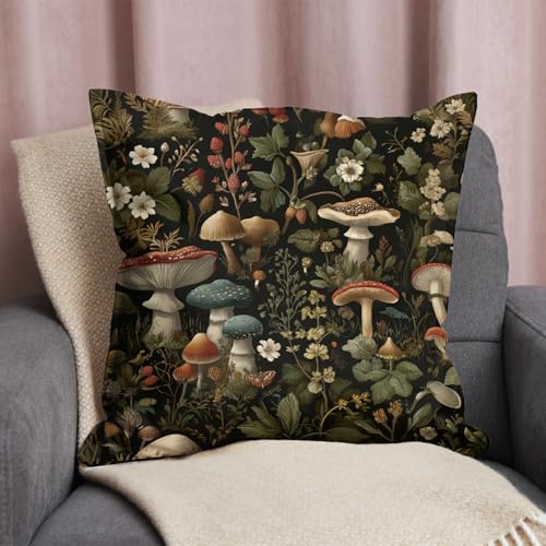 RBAFAO Vintage Mushroom Throw Pillow Cover 18x18 - Mushroom Botanical Farmhouse Decor | Indoor Outdoor Cushion Case for Sofa Couch Bed Living Room Bedroom Home (Beige-Mushroom) - Image 2