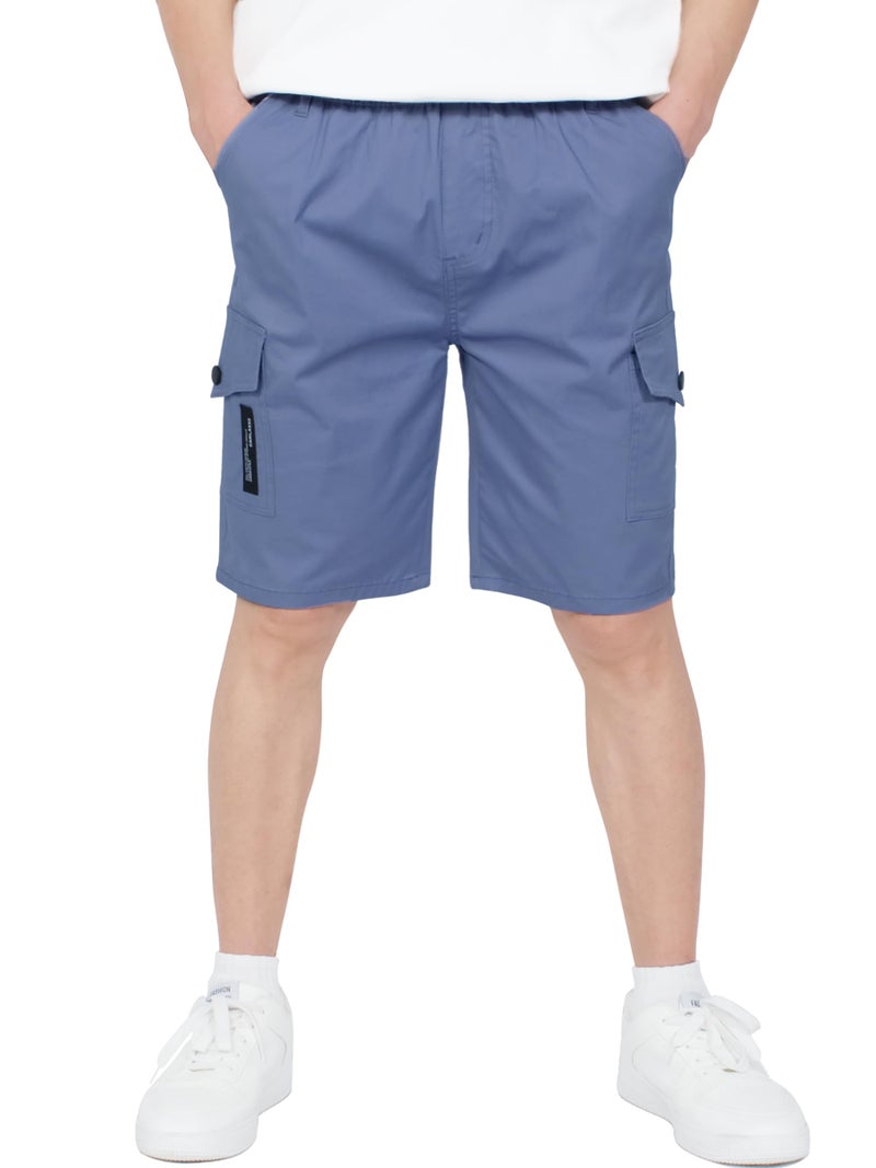 CAMLAKEE Boys Stretch Cargo Shorts Elastic Waist School Kids Twill Summer Short Blue 1213 YearsSize160