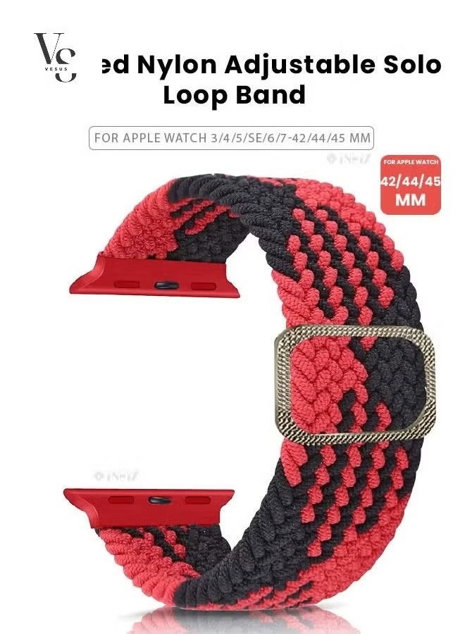vesus Braided Nylon Adjustable Solo Loop Band For Apple watch 42/44/45 mm - Red/Black