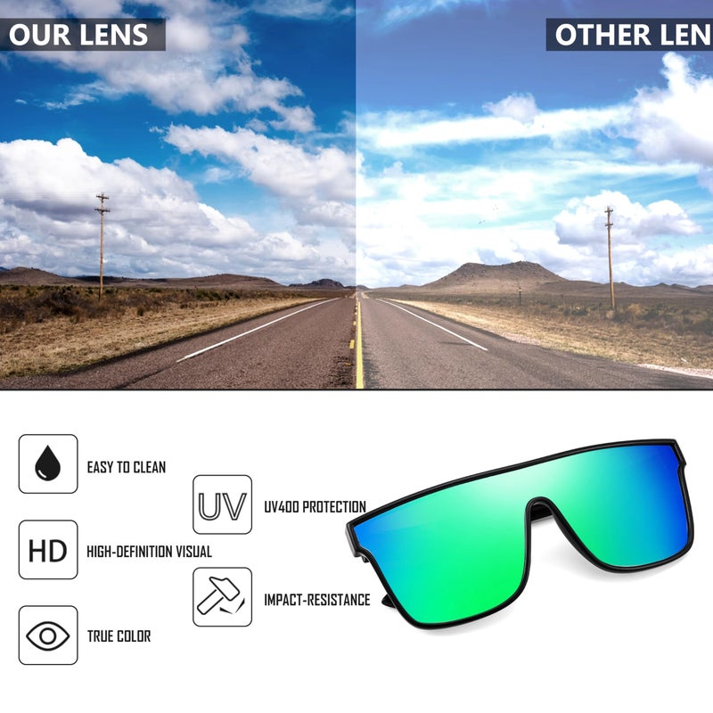 FEISEDY Sunglasses for Women Men, Fashion Mirrored Single Lens, Driving Beach Sunnies UV400 Shades B2996 Green - Image 5