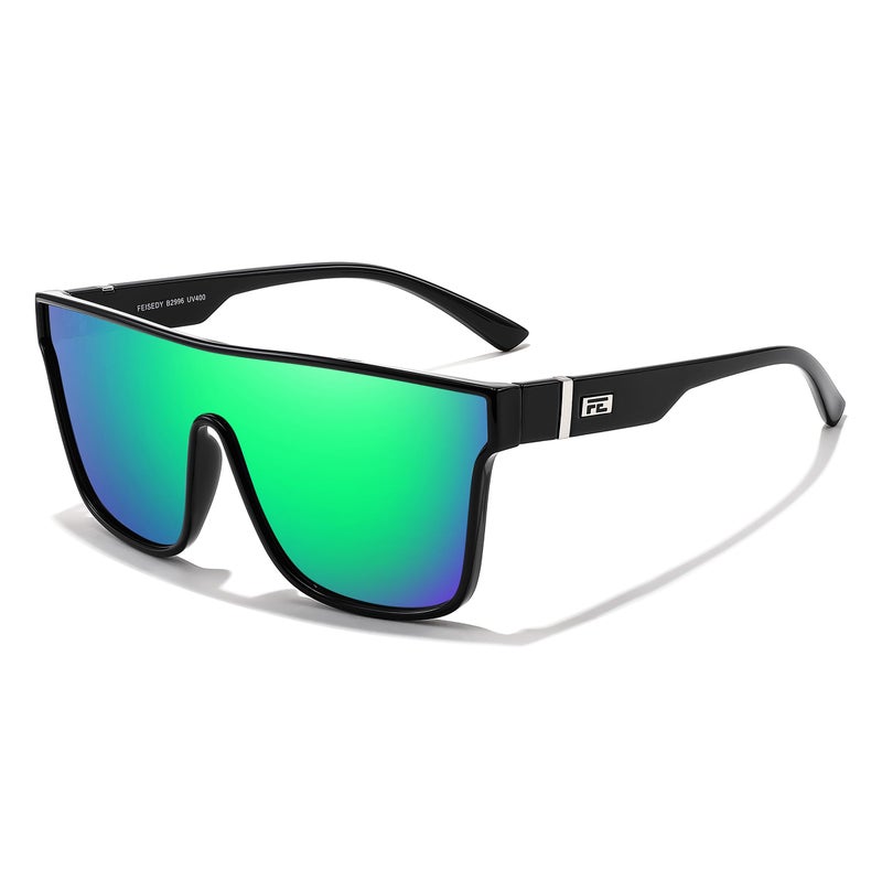 FEISEDY Sunglasses for Women Men, Fashion Mirrored Single Lens, Driving Beach Sunnies UV400 Shades B2996 Green - Image 1