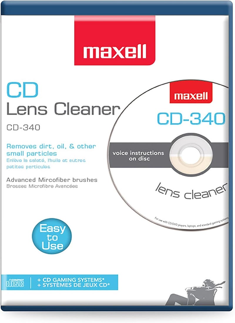 Maxell Maxell  Pro 190048 CD340 Laser Lens Cleaner  Safe  Effective CD Player  Game Station Compact Disc Cleaner  Microfiber Brushes Eliminates Static  Dust  Easy to Use with No Chemicals - Image 1