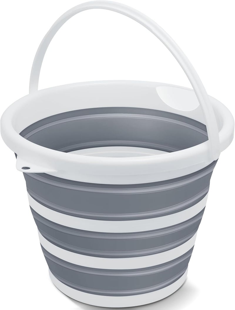 10L Portable Cleaning Bucket with Handle Collapsible Plastic Bucket Laundry Basket Water Storage for Indoor Outdoor Gardening Camping BeachTravel Fishing Car Wash and Cleaning Gray and White