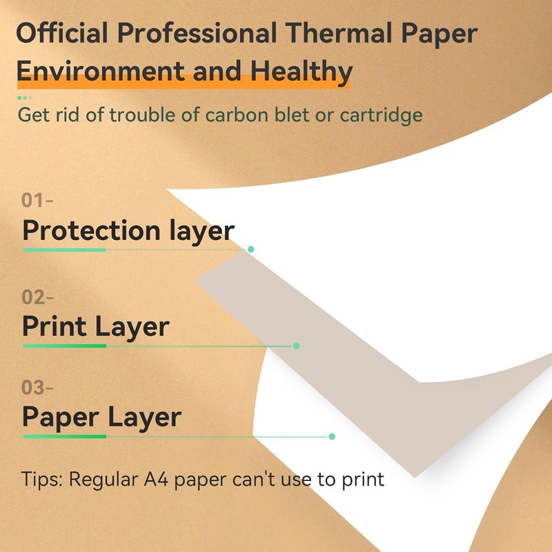 بيري بيدج ورق طباعة حراري A4 ملفوف من ، 100 قطعة، للتجفيف السريع، مقاس 8.5 × 11 بوصة (حرف أمريكي) لطابعة A40 المحمولة وطابعة Brother PocketJet PJ762/PJ763MFi، وHPRT MT800/MT800Q، يدعم العقود والصور وغيرها - Image 2