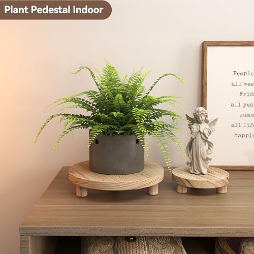 Veakoo 3 Pcs Wood Plant Stand Indoor Outdoor, Wooden Stool Display Stand 6/8/10" Round Riser Flower Pot Holder Small Planter Tray Modern Potter Decorative for Garden Desktop Home Table Counter Room, Natural - Image 2
