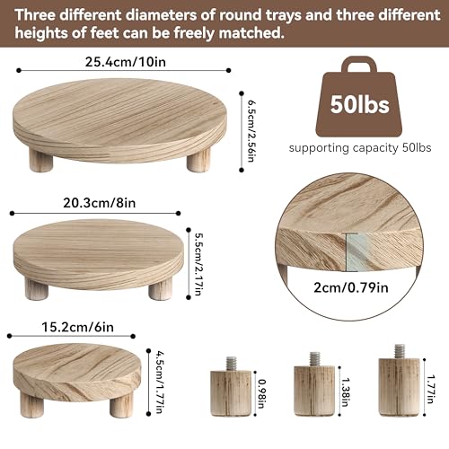 Veakoo 3 Pcs Wood Plant Stand Indoor Outdoor, Wooden Stool Display Stand 6/8/10" Round Riser Flower Pot Holder Small Planter Tray Modern Potter Decorative for Garden Desktop Home Table Counter Room, Natural - Image 5