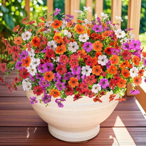ADXORA 12 Bundles Artificial FlowersFaux Plants for Spring Summer Decoration UV Resistant Colorful Violets Eucalyptus for Outside Home Planter Porch Patio Yard Dcor - Image 1