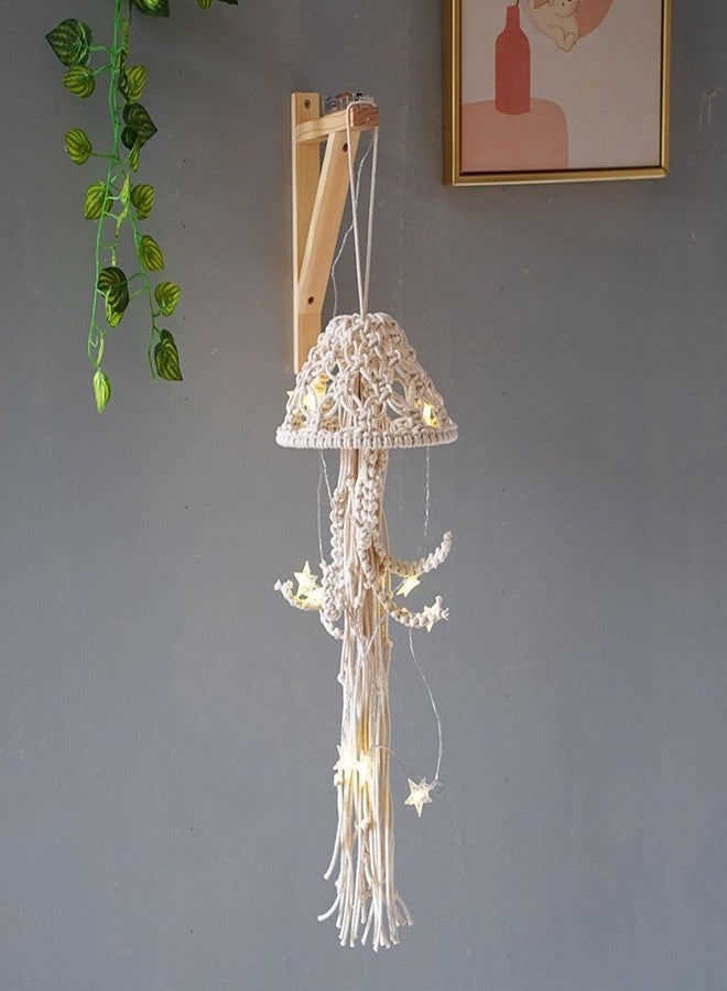VIRFONOR Macrame Wall Hanging,Jellyfish Dream Catcher with Star Lights,Bohemian Woven Wall Art Decor Beautiful Apartment Dorm Room Door Decoration (White) - Image 3