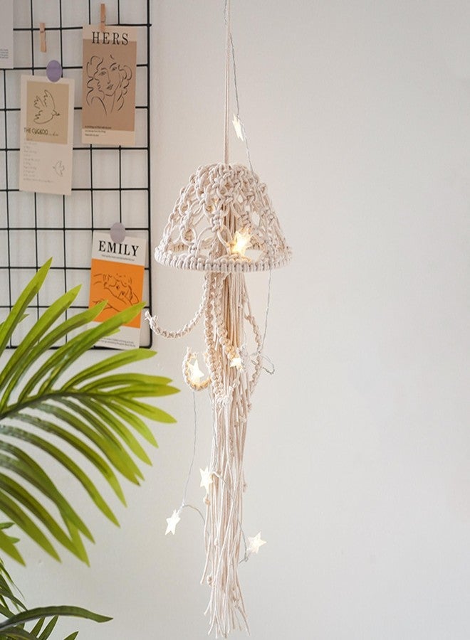 VIRFONOR Macrame Wall Hanging,Jellyfish Dream Catcher with Star Lights,Bohemian Woven Wall Art Decor Beautiful Apartment Dorm Room Door Decoration (White) - Image 4