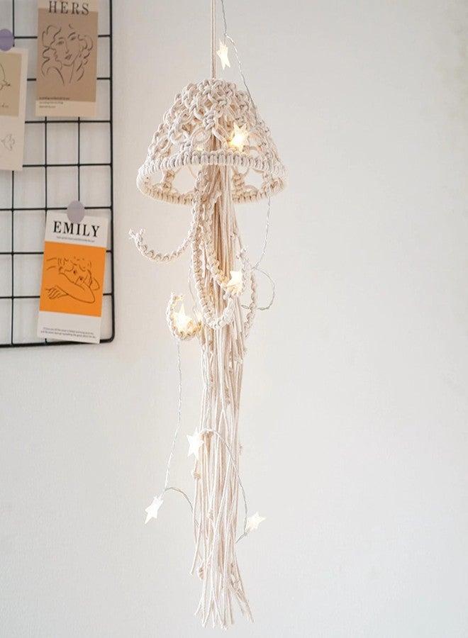 VIRFONOR Macrame Wall Hanging,Jellyfish Dream Catcher with Star Lights,Bohemian Woven Wall Art Decor Beautiful Apartment Dorm Room Door Decoration (White) - Image 5