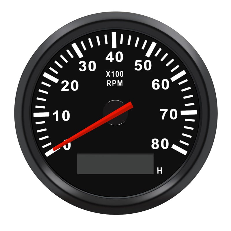 Geloo 85MM Boat RPM Tachometer - Waterproof Outboard Tachometer 0-8000RPM Tacho Meter for Car Truck Marine Diesel Gasoline Engine RPM Tacho Gauge 9-32V with LCD Hourmeter Red Backlight - Image 1