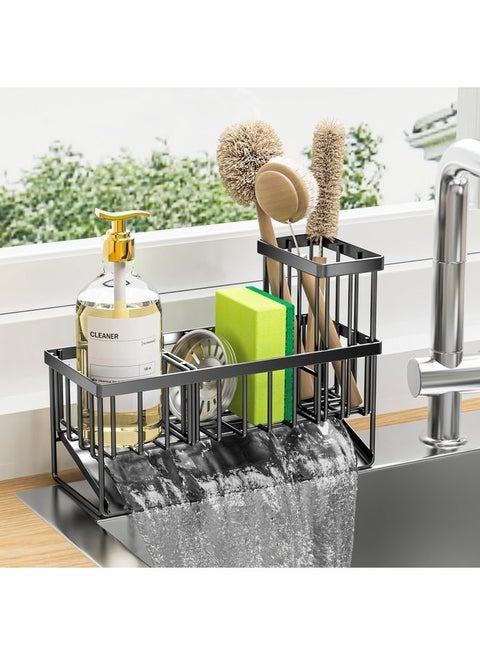 Kitchen Sink Caddy Organzier with High Brush Holder, Sponge Holder for Sink, 304 Rustproof Stainless, Kitchen Countertop Soap Dispenser Organizer, Kitchen Decor and Accessories