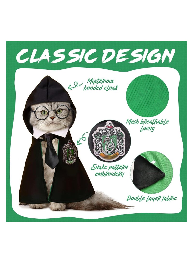 Barakah Pet Costume Harry Potter Witchcraft Style, Dog Cat Cute Halloween Costumes Cape Cosplay Costume Set, Wizard Pet Clothes Apparel Soft Hoodies with Glasses Neckties, Green (Small Size) - Image 4