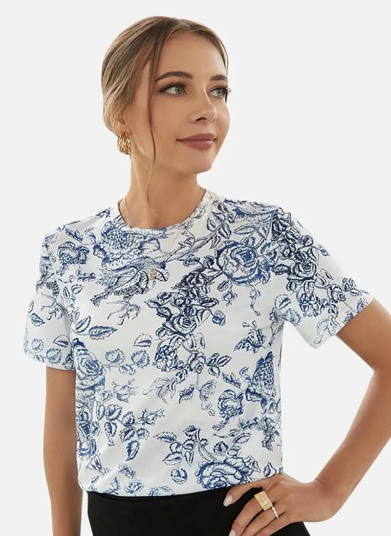 يونيكي White Floral Print Top