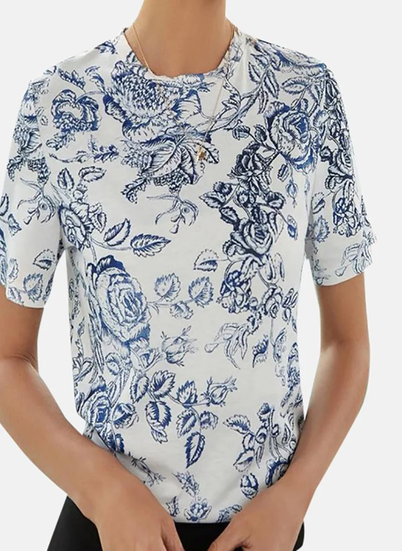 يونيكي White Floral Print Top