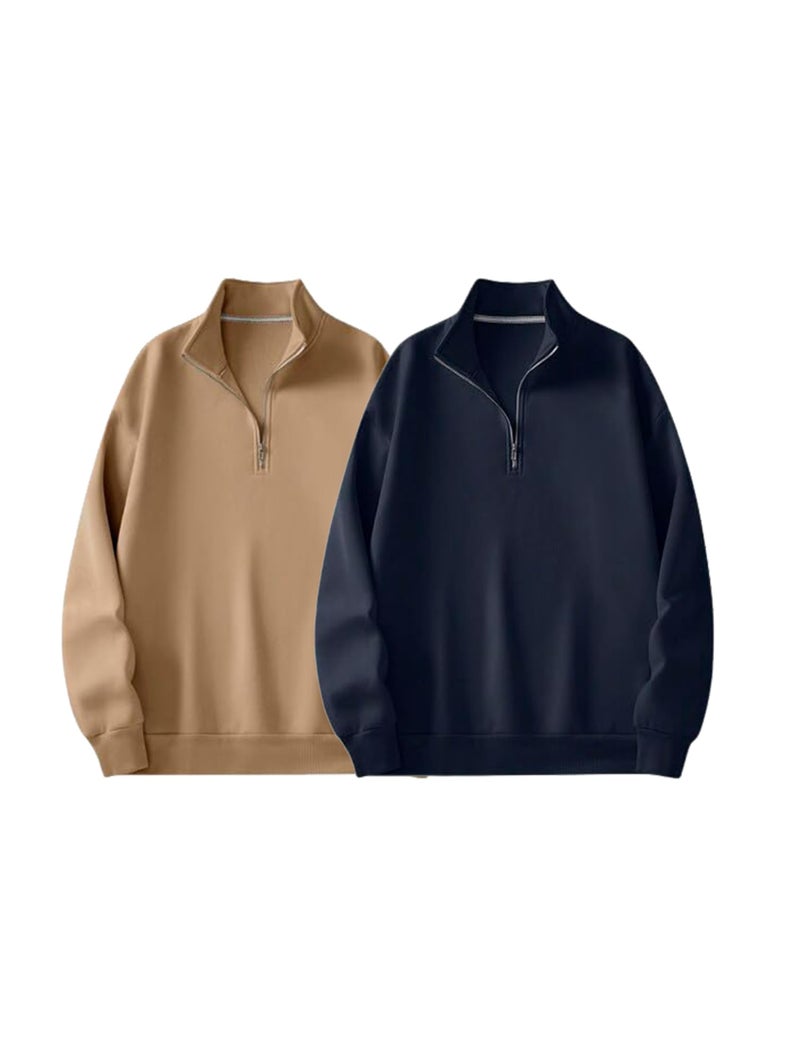 Trillion Half Zipper Solid Sweatshirt for Men (Pack of 2) - Image 1