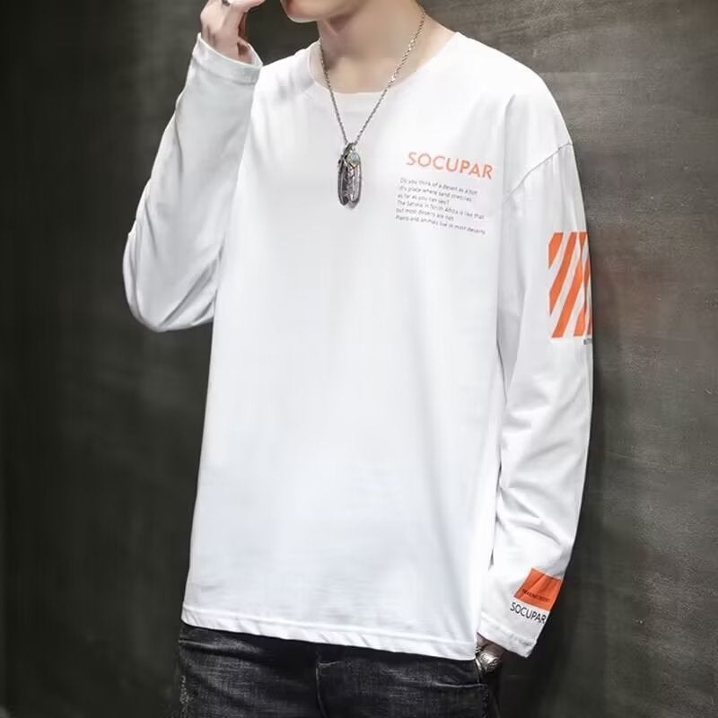Long Sleeve T-Shirt Men'S Autumn New Thin Korean Style Slim Fit Crewneck Letter Fashion Trendy Top Factory - Image 1