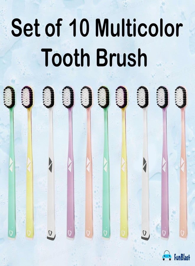 FunBlast Tooth Brush Set - Tooth Brush Combo Pack of 10 Pcs; Toothbrush for Kids & Adults, Super Soft Bristles for Sensitive Teeth, Manual Toothbrush for Kids & Adults (Multicolour) - Image 3