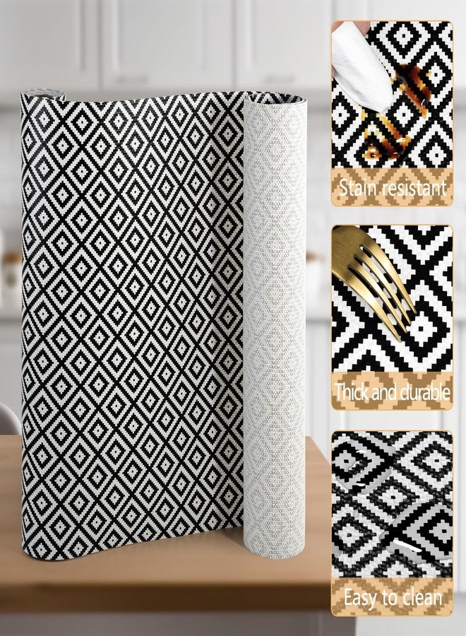 Qianglive Drawer Shelf Liner Non Adhesive, Slip Resistant Easy to Clean Protect Kitchen Mats Thickened Strong Grip for Cabinet, Pantry, Tool Box, Cupboard, Dresser, Bathroom (Black and White, 12 in x 10 FT) - Image 3