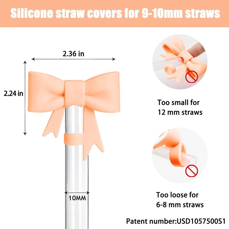 Hpebl 4Pcs Silicone Straw Toppers Covers for Stanley Cups 40/30oz 10mm(0.4in) Orange Pink Dust-Proof Bow Straw Covers Toppers Suitbale for Stanley Cup Accessories Reusable Straws Caps - Image 2
